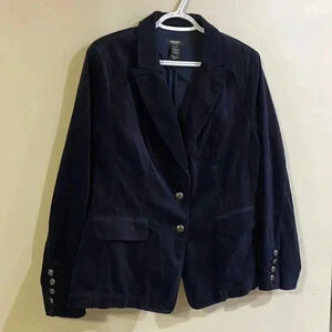 [L14]Olsen Europe Navy Blue Velvet Women Double Button Down  Blazer